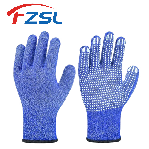 Warm work clothes with pvc polka dot gloves  blue work gloves