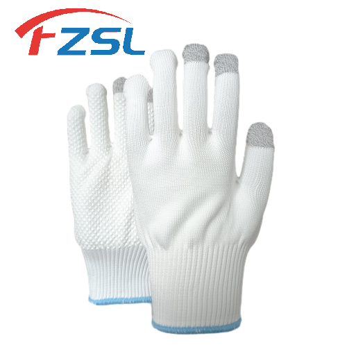 13G Nylon touch screen work gloves with pvc non-slip polka dots