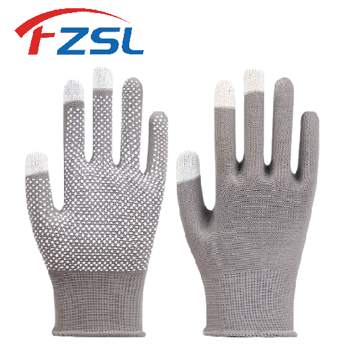 13G Nylon touch screen work gloves with pvc non-slip polka dot gray