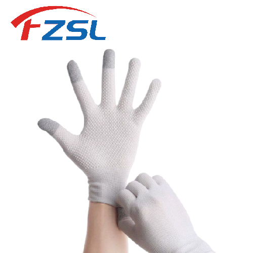 13G pvc non-slip polka dot white nylon touch screen work gloves