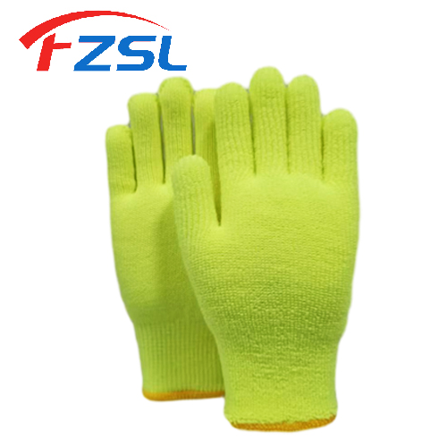 Fluorescent green Loop-pile gloves for cold-proof and warm working