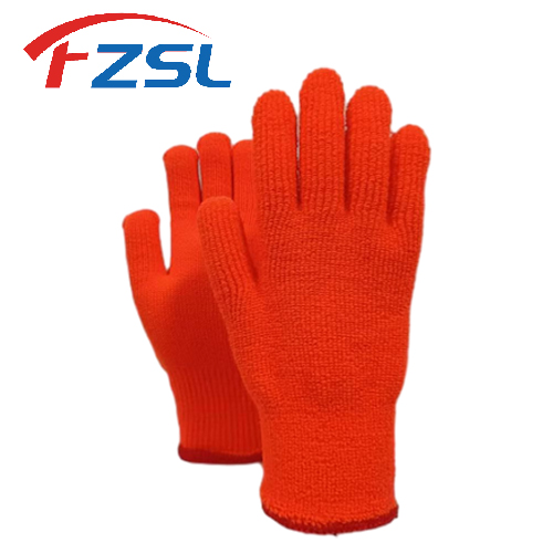 Red Loop-pile gloves for cold-proof and warm working