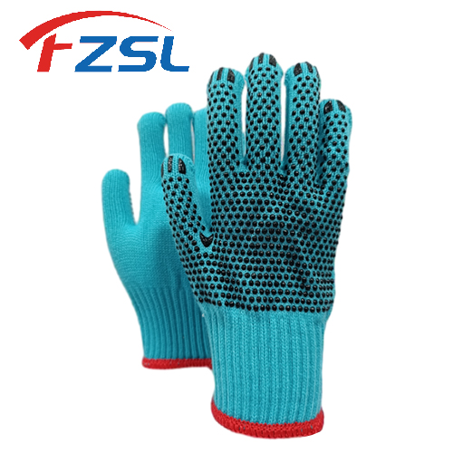 10G sky blue acrylic working gloves with non-slip PVC polka dots