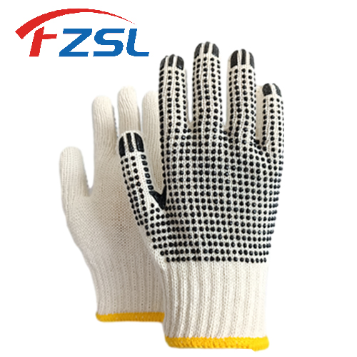 7G beige pvc polka dot knitted work gloves with non-slip