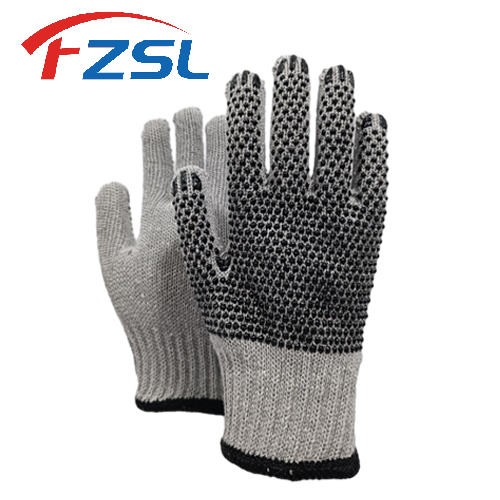 7G grey pvc polka dot knitted work gloves with non-slip