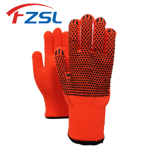 7G red acrylic wool gloves Cold belt non-slip pvc polka dot work gloves