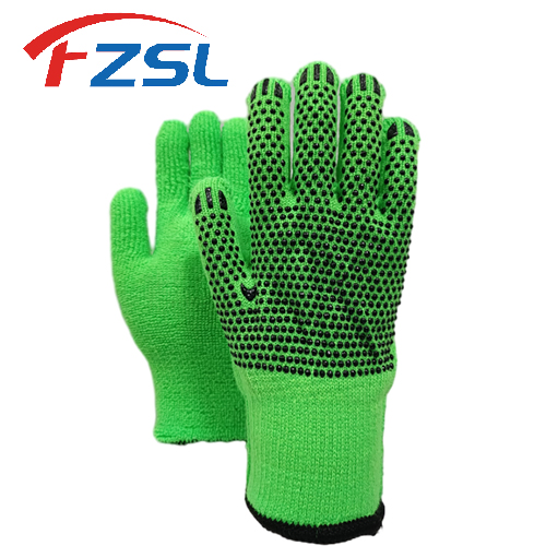 7G green acrylic wool gloves Cold belt non-slip pvc polka dot work gloves